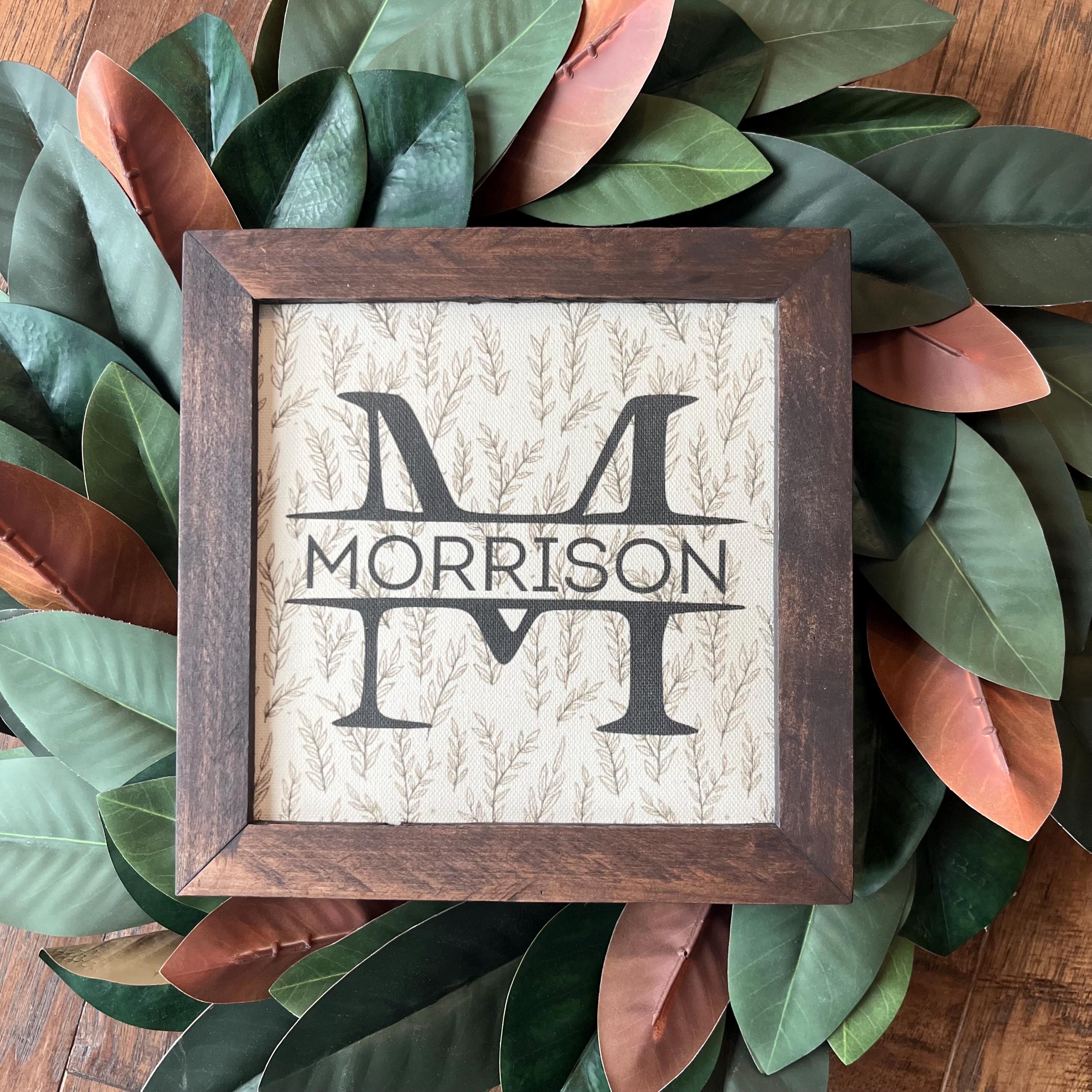 Custom Family Name Sign with Full Name Written Across The Middle Of Last Name's Initial