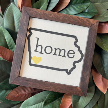 Home State Love 9.5x9.5 8 inch Sign 50 states, 2 font choices, endless color options for the heart location