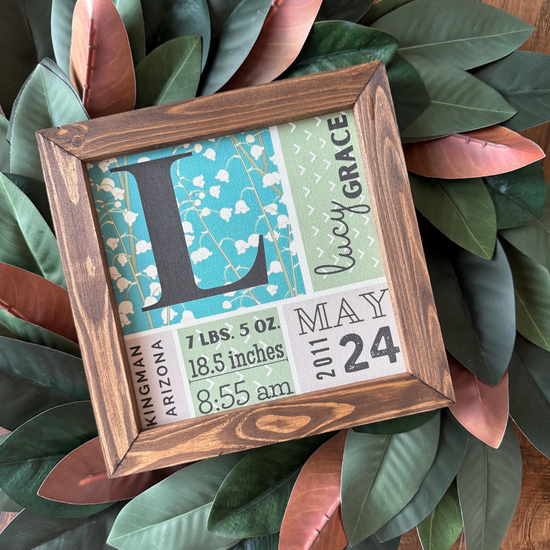 Personalized Baby Name Sign Includes First Initial Full Name Place Born Weight Length and Time and Date of Birth