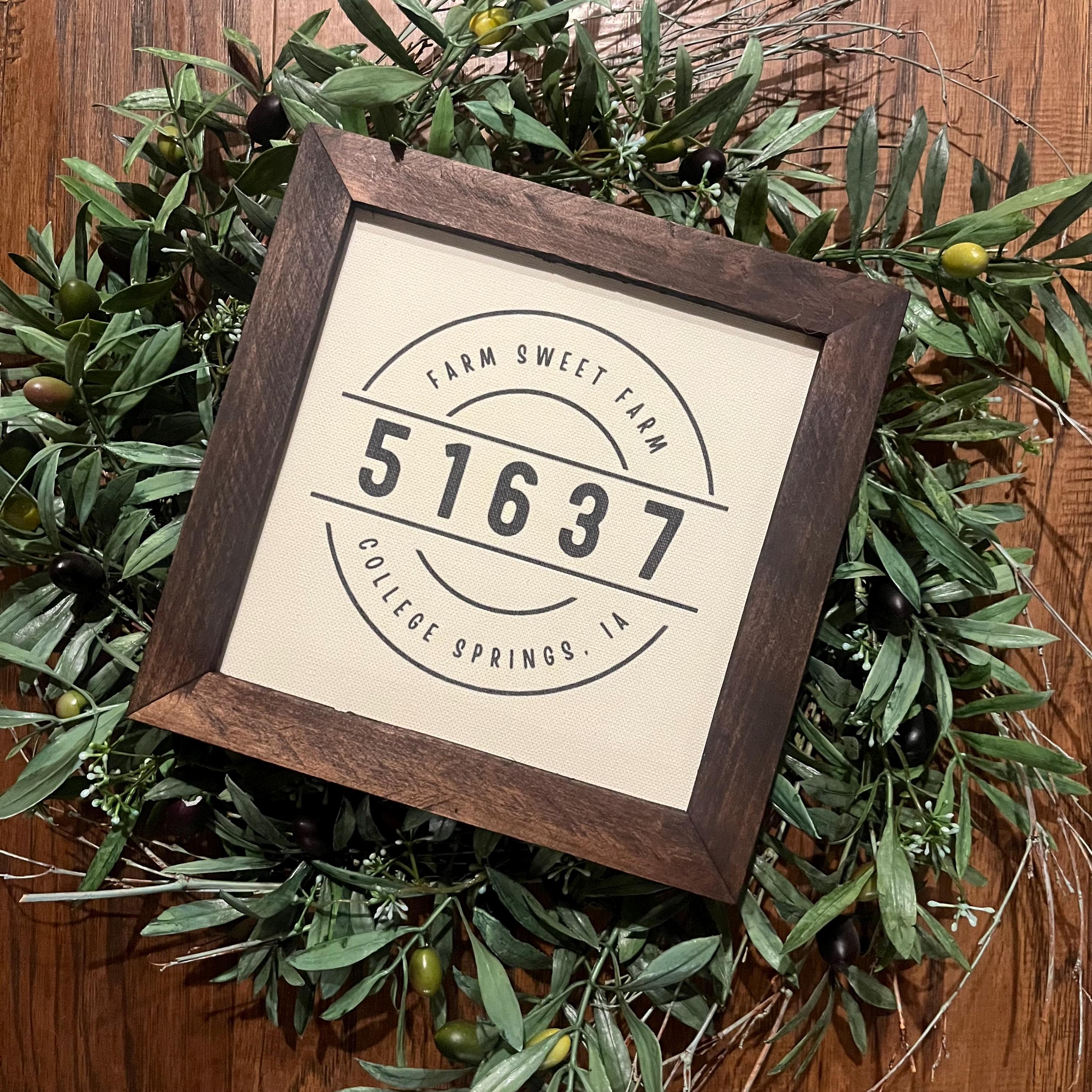 Home Sweet Home Zip Code Sign 9.5x9.5 inch framed 8 inch print reclaimed wood canvas print personalized