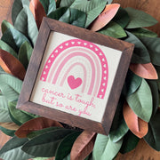 Breast Cancer Awareness 9.5x9.5 8 inch reclaimed wood frame, canvas print sign, cancer is tough but so are you, advocate, education