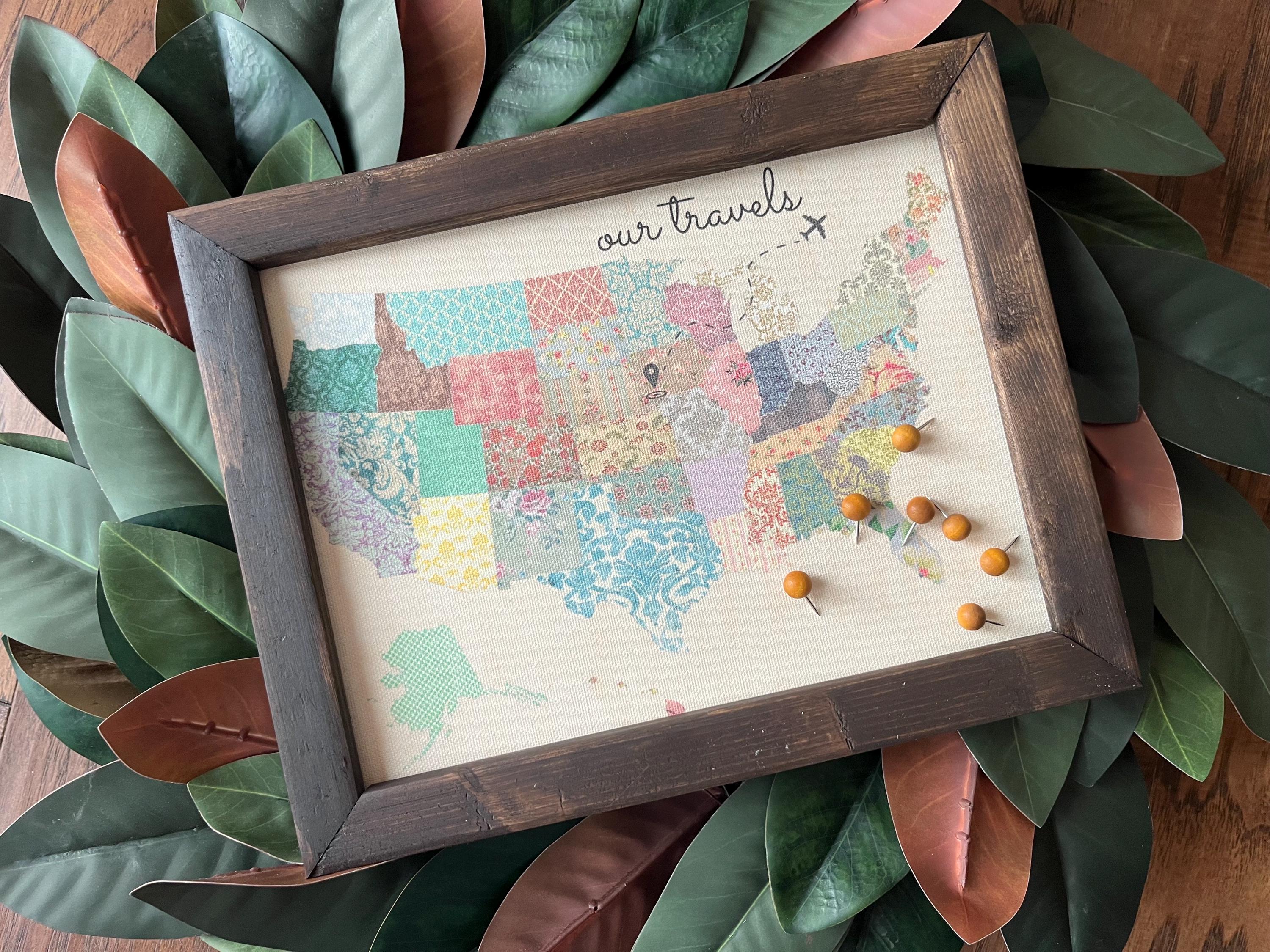State Tracking Map, Sale Tracking Map, Floral Pattern 9.5x11.5 8x10 reclaimed wood, canvas print travelers, small business