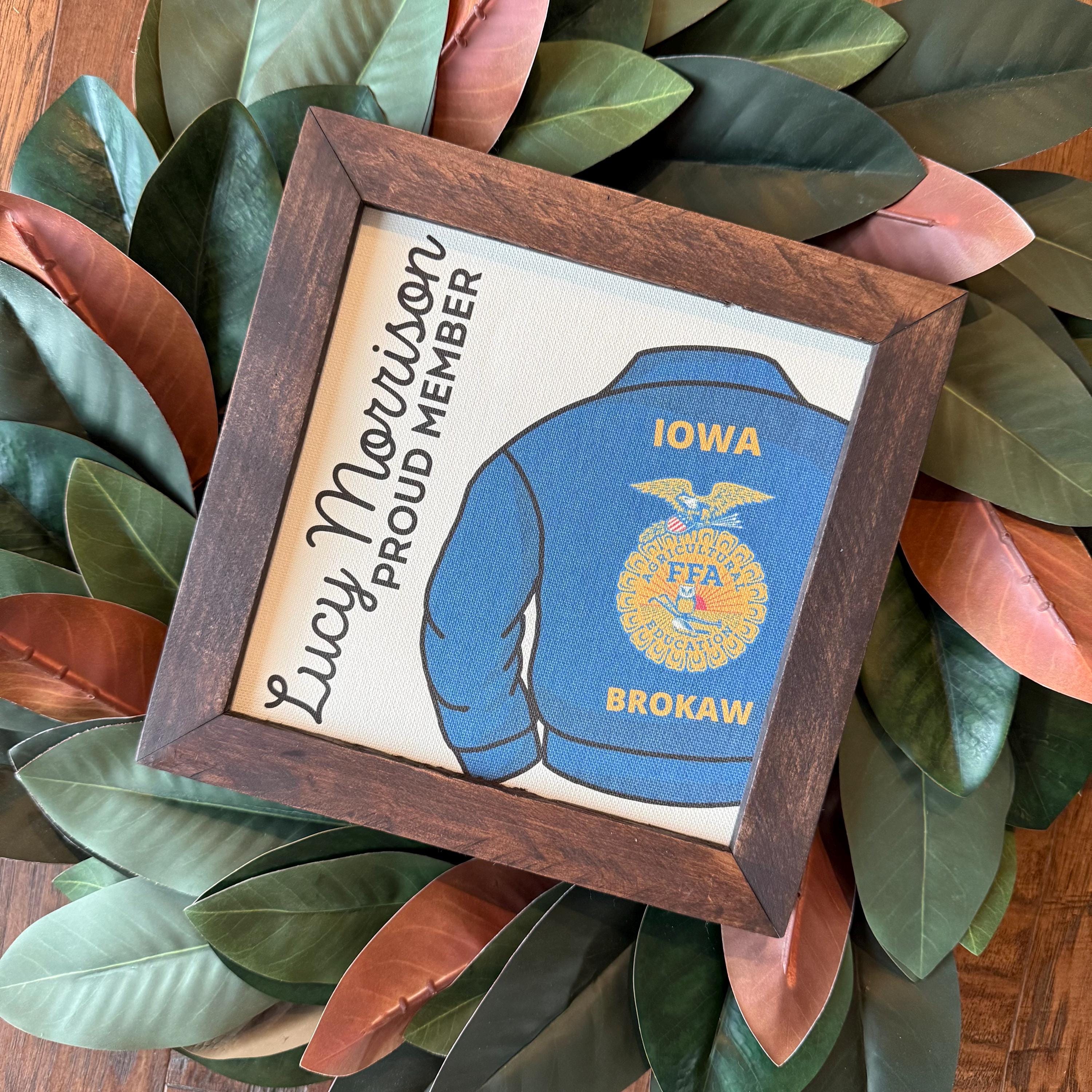 FFA Proud Member Sign Gift 9.5x9.5 8 inch Reclaimed Wood Frame Blue Jacket Official Dress State Chapter Gift Affinity Licensed