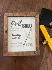 First Solo Flight Pilot Gift 8x10 inch canvas print reclaimed wood tail number, airport, date