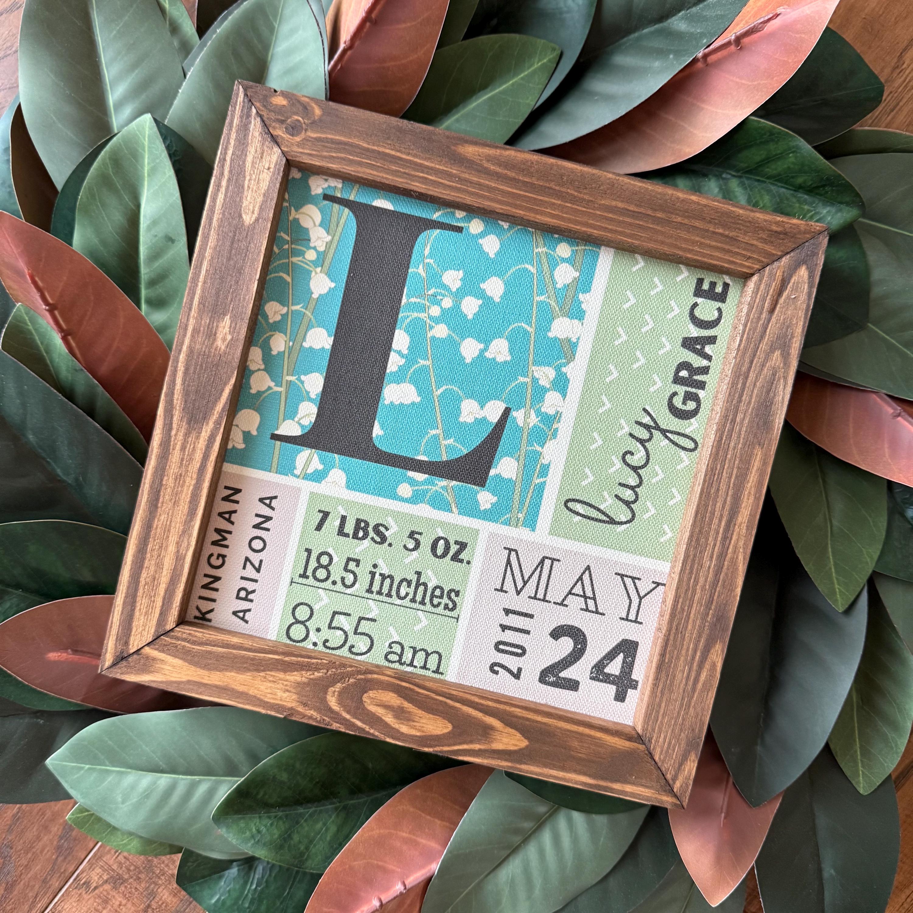 Birth 𝕊𝕥𝕒𝕥𝕤+Birth Month Flower 𝓬𝓾𝓼𝓽𝓸𝓶 𝓹𝓻𝓲𝓷𝓽  Reclaimed Wood Frame Canvas 9.5x9.5 𝓹𝓮𝓻𝓼𝓸𝓷𝓪𝓵𝓲𝔃𝓮𝓭 new baby mom gift