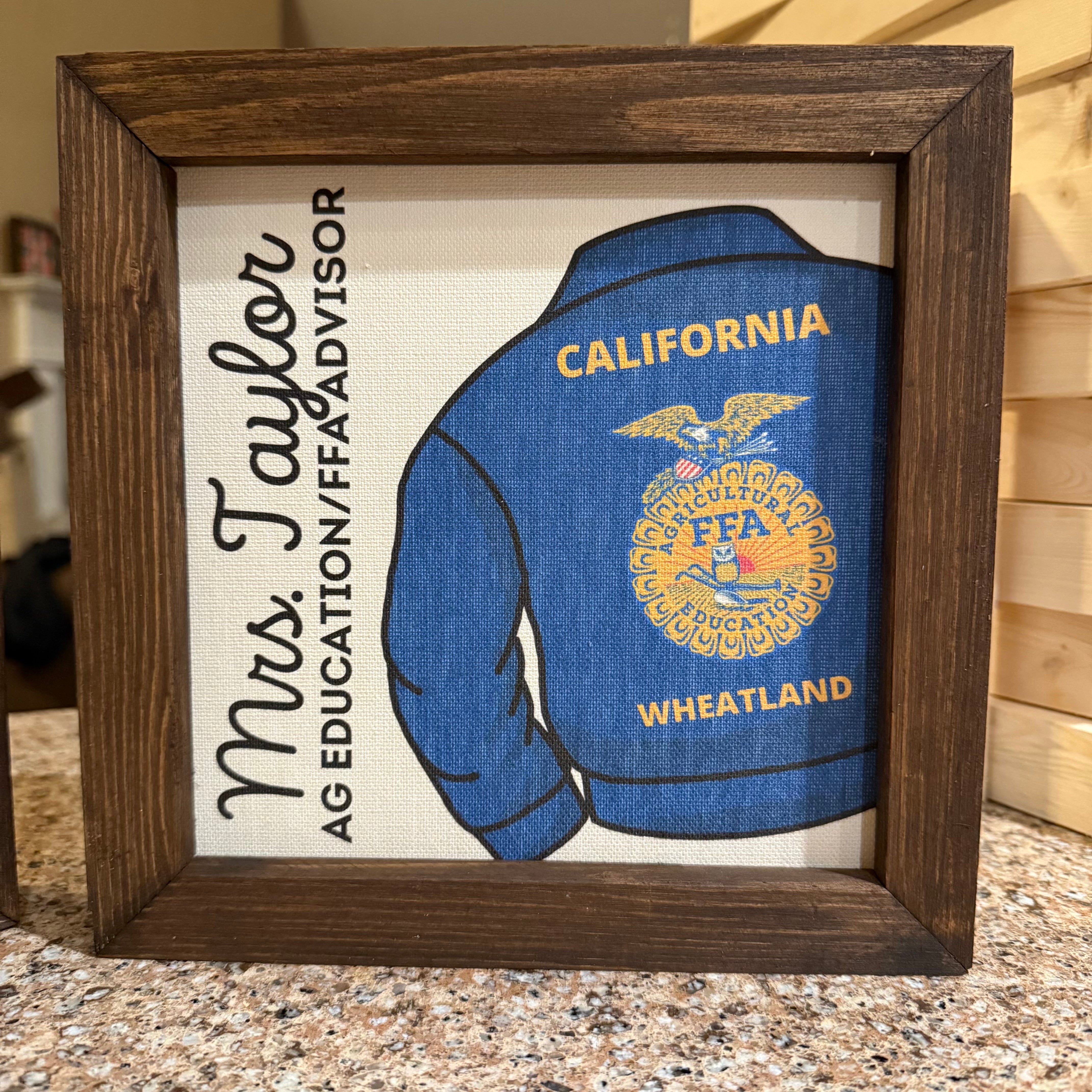 FFA Advisor/Teacher Gift 9.5x9.5 8 inch Reclaimed Wood Frame Blue