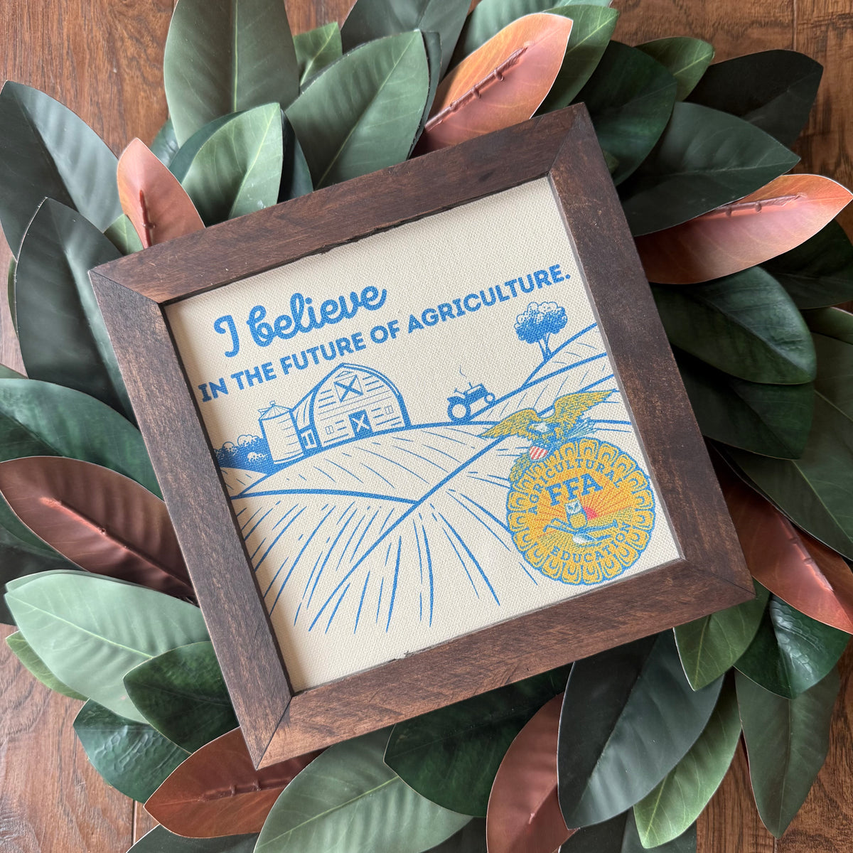 FFA  Gift | 𝓘 𝓑𝓮𝓵𝓲𝓮𝓿𝓮 ɪɴ ᴛʜᴇ ꜰᴜᴛᴜʀᴇ ᴏꜰ Agricultural | Reclaimed Wood Frame | Custom Canvas Print | Advisor Appreciation | FFA Creed Speaking | Affinity Licensed | 9.25"x9.25"