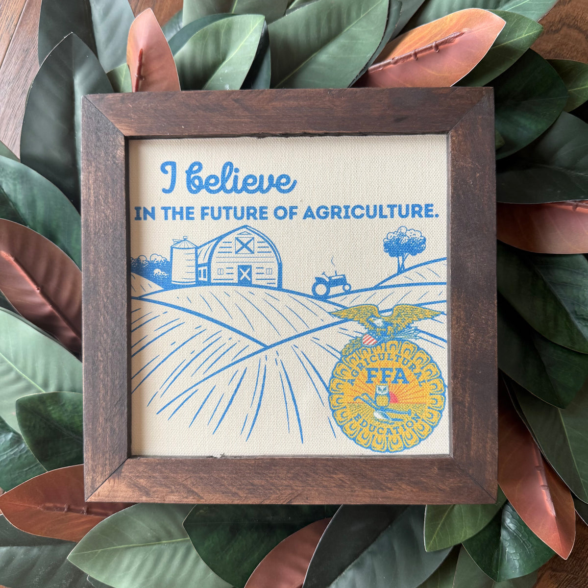 FFA  Gift | 𝓘 𝓑𝓮𝓵𝓲𝓮𝓿𝓮 ɪɴ ᴛʜᴇ ꜰᴜᴛᴜʀᴇ ᴏꜰ Agricultural | Reclaimed Wood Frame | Custom Canvas Print | Advisor Appreciation | FFA Creed Speaking | Affinity Licensed | 9.25"x9.25"