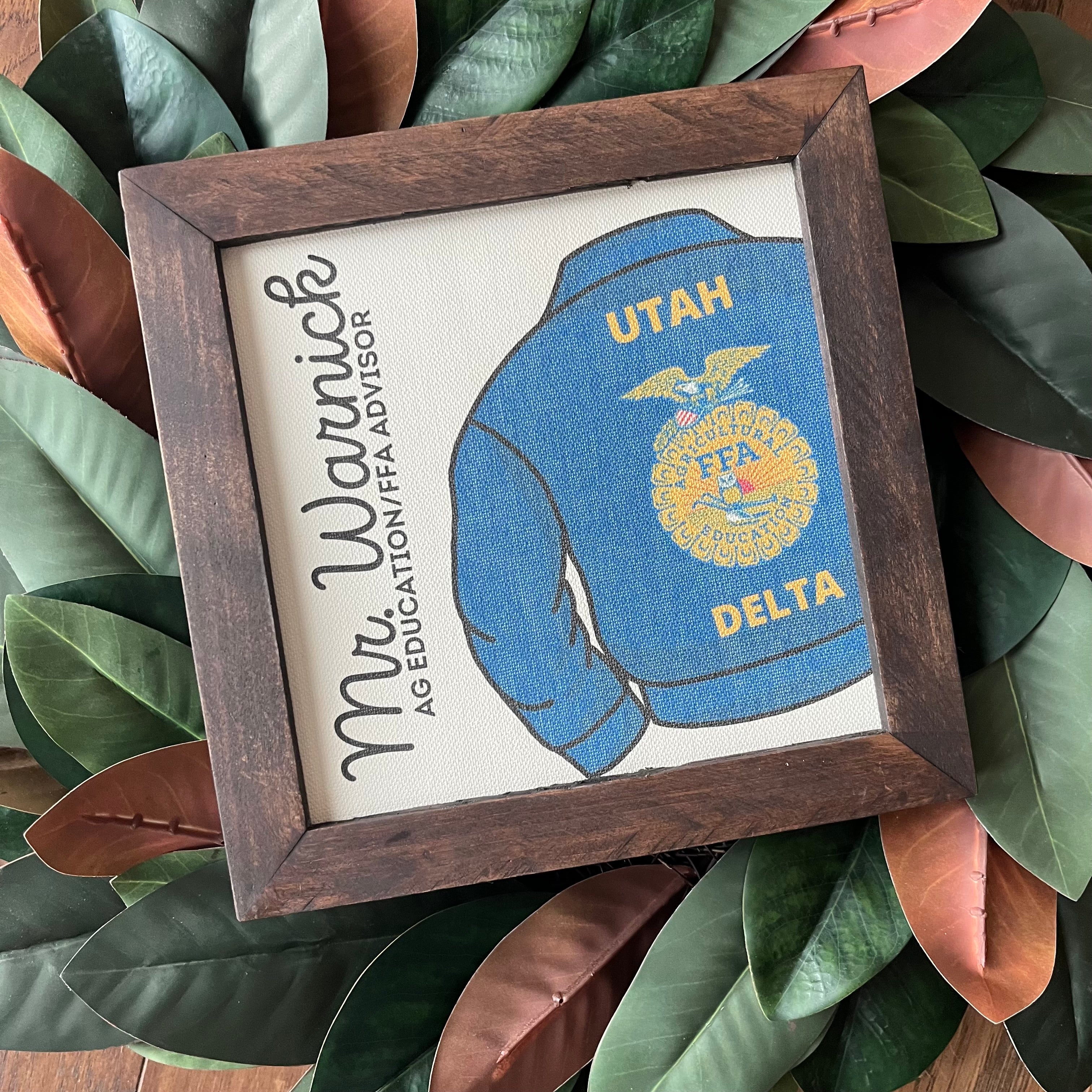 FFA Advisor/Teacher Gift 9.5x9.5 8 inch Reclaimed Wood Frame Blue Jacket Official Dress Advisor Teacher Gift Affinity Licensed