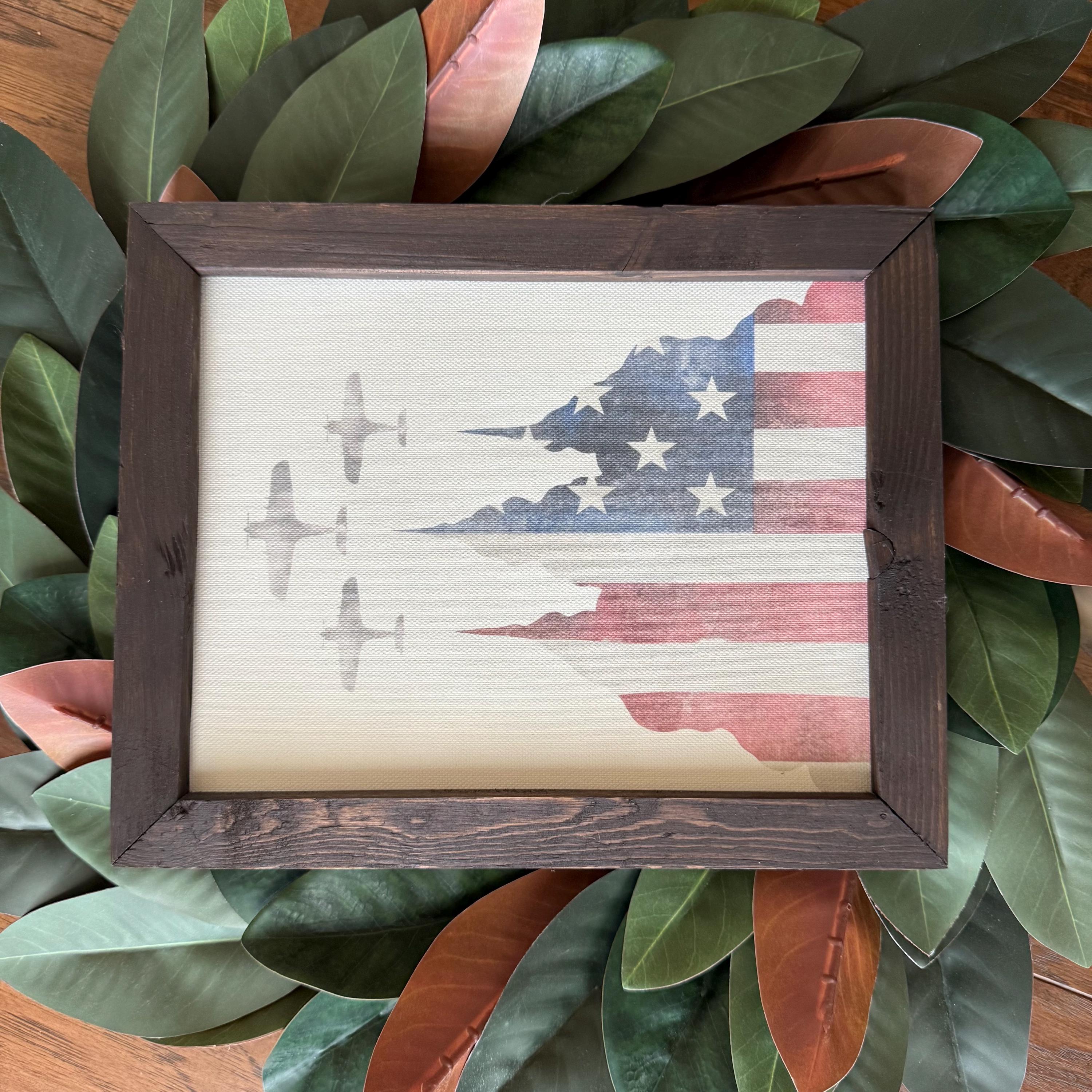 American Flag & Planes 9.5x11.5 8x10 reclaimed wood, canvas print. Can display portrait or landscape USA pride Air Force bombers
