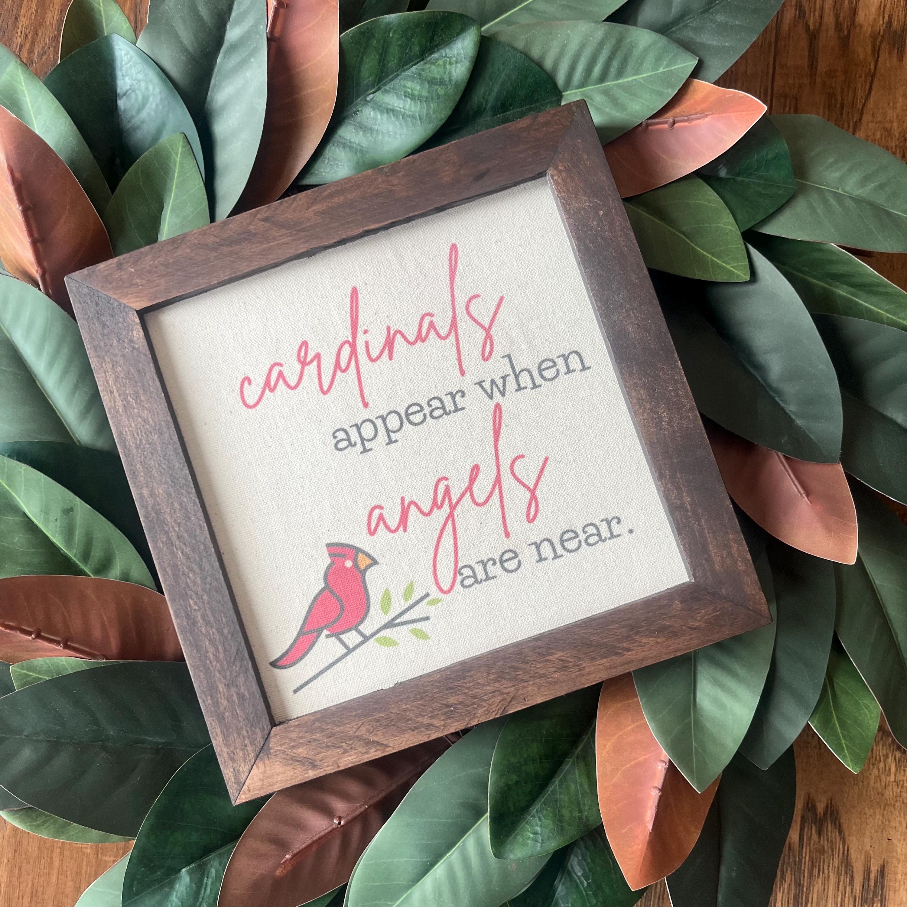 Cardinals appear when Angels are near Gift 9.5x9.5 8 inch Reclaimed Wood Frame New memorial sympathy funeral