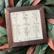 Personalized Birth Month Flower Family Print Custom Names & Dates Mother's Day Gift Grandma Wall Art Reclaimed Wood Frame Canvas 9.5x9.5