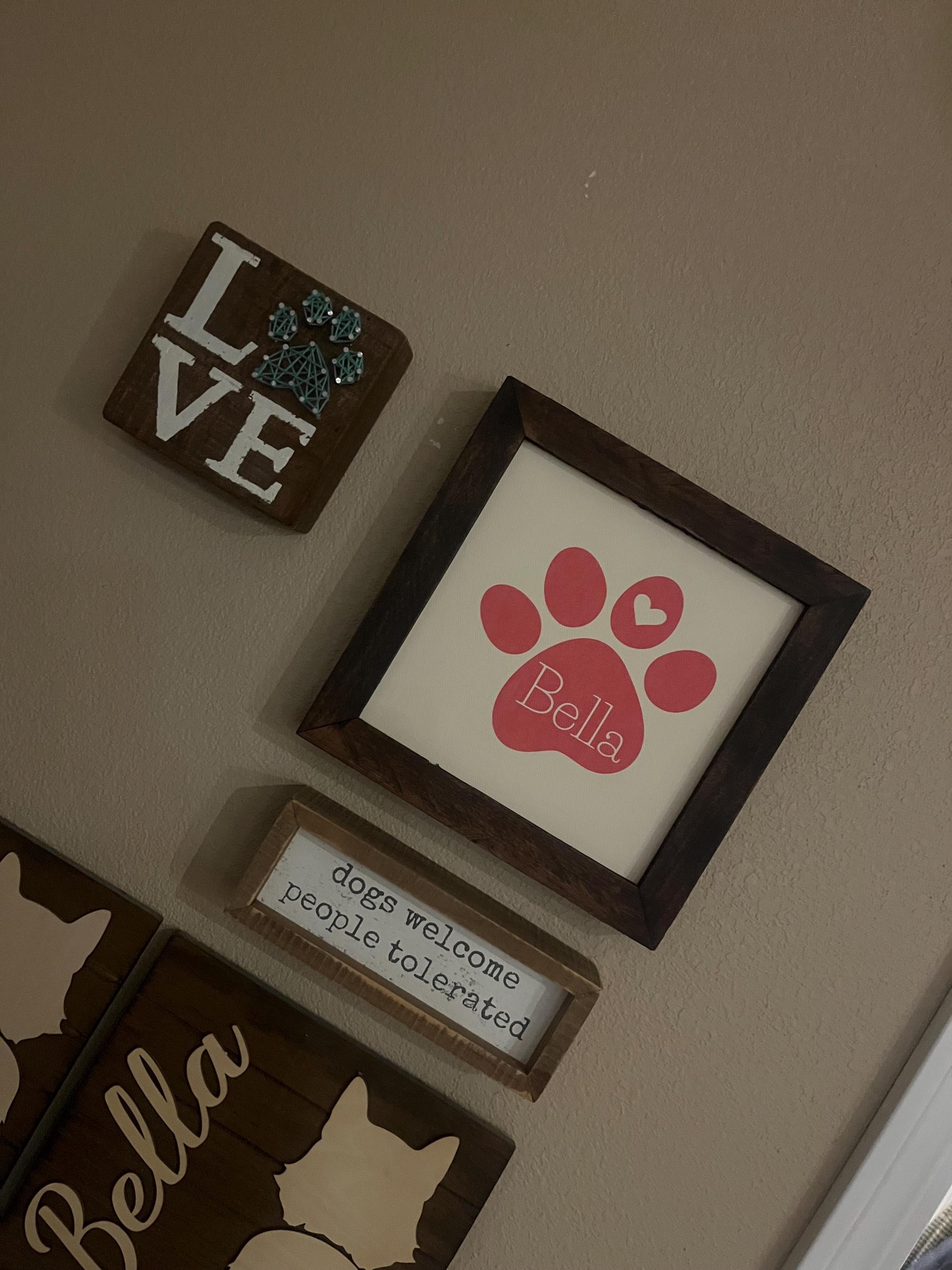 Paw Print with Heart Dog Name 9.5x9.5 8 inch   Sign Personalized 18 color choices, 3 font choices
