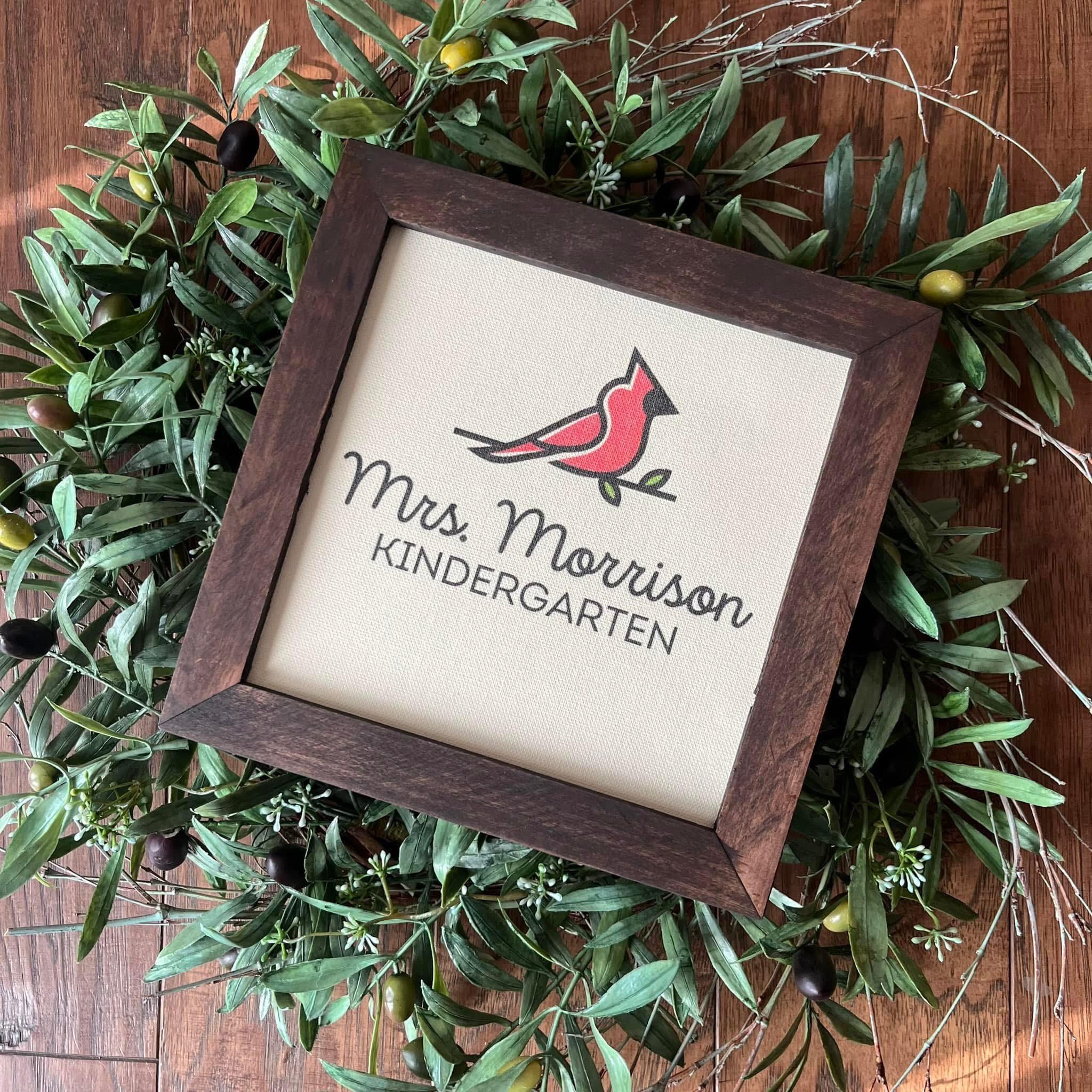 Teacher Cardinal Gift 9.5x9.5 8 inch Reclaimed Wood Frame Mrs. Mr. Miss Grade level Last Name Teacher Appreciation Mascot