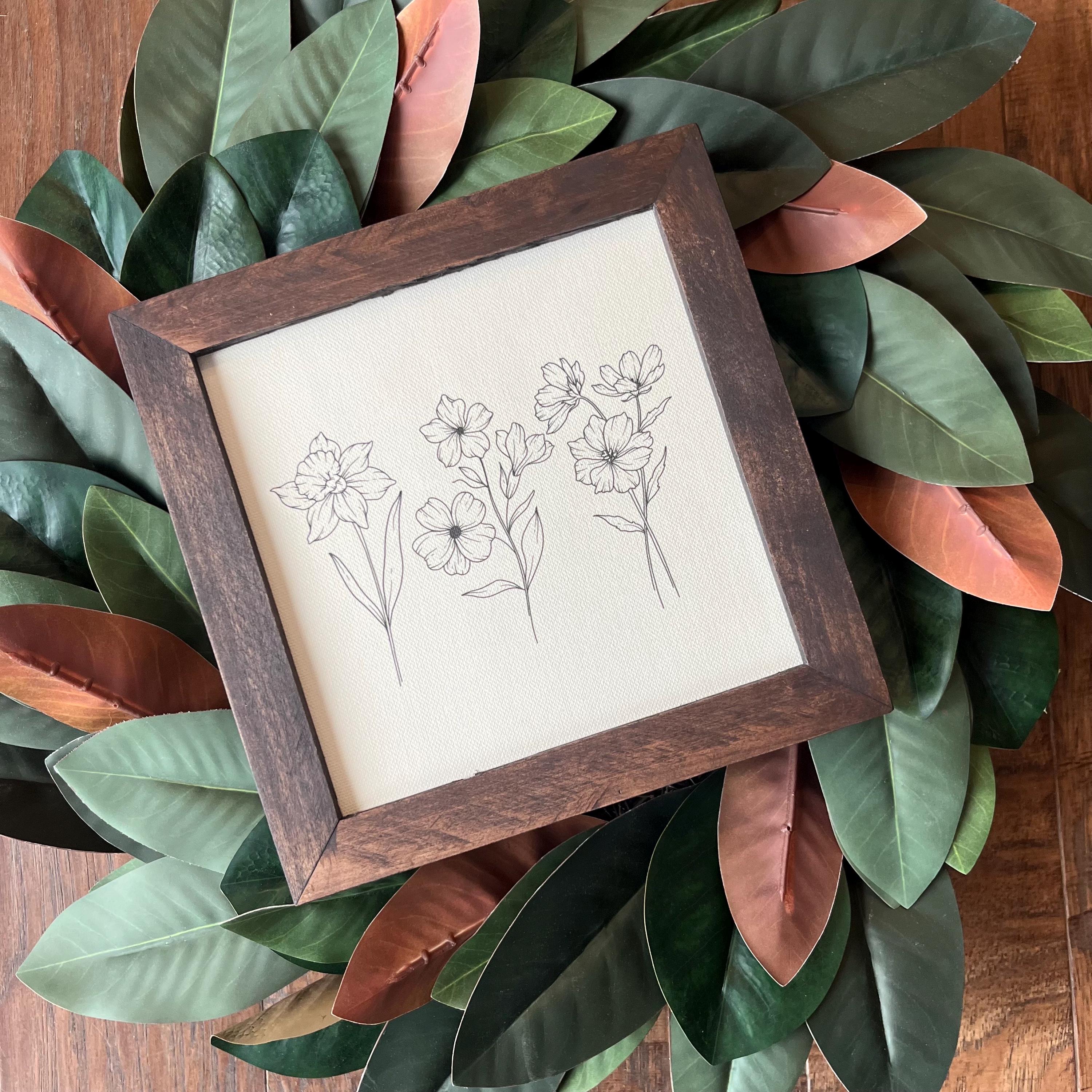Personalized Birth Month Flower Family Print Custom Names & Dates Mother's Day Gift Grandma Wall Art Reclaimed Wood Frame Canvas 9.5x9.5
