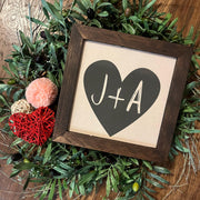 Personalized Heart Initials Sign | Wedding | Anniversary | Reclaimed Wood Frame | Custom Canvas Print | 9.5x9.5 8 inch