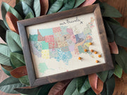 Floral State Tracking Map: Reclaimed Wood Canvas Print