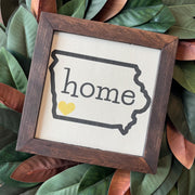 Home State Shape Love Sign | Reclaimed Wood Frame | Custom Canvas Sign | Custom Color Heart over Home | 50 States | 9.25"x9.25"
