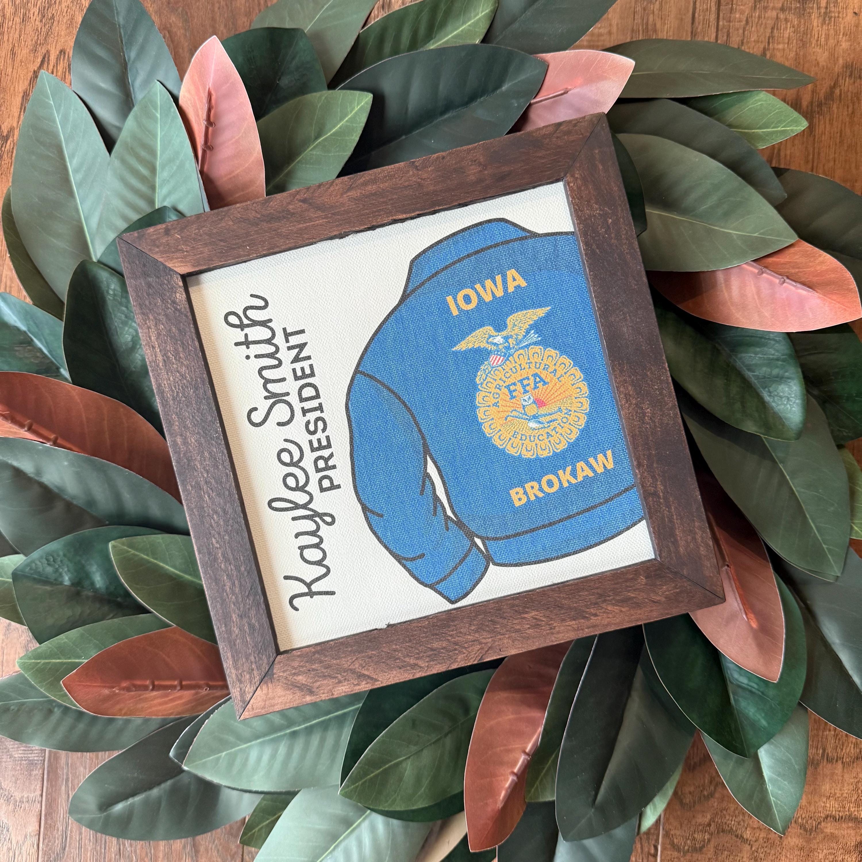 FFA Officer Gift | Reclaimed Wood Frame, Canvas Print Blue Jacket Official Dress, Affinity Licensed