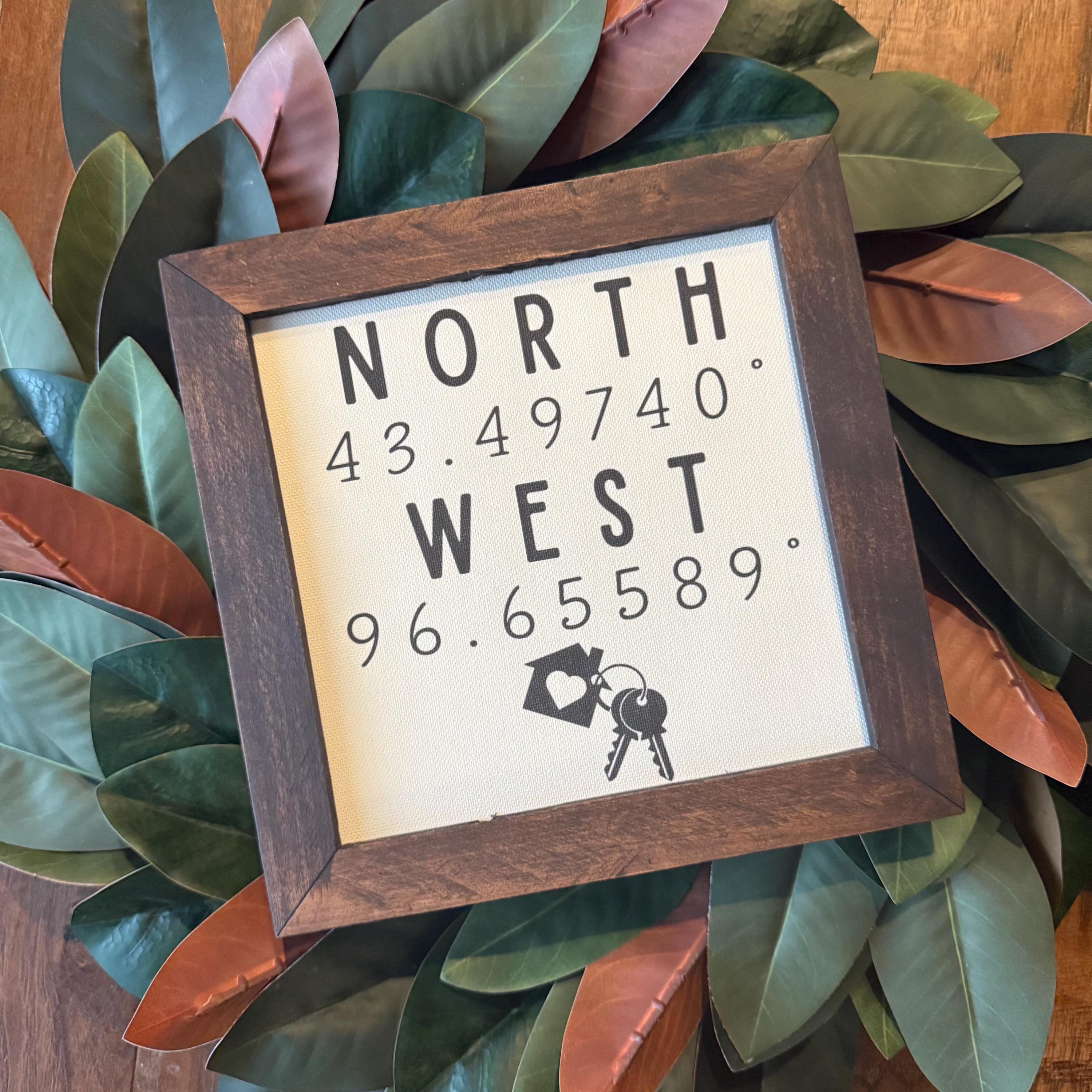 Home Coordinates | City and State | Custom Canvas Print | Reclaimed Wood Frame |  9.25"x9.25" | new home gift | realtor gift | new city
